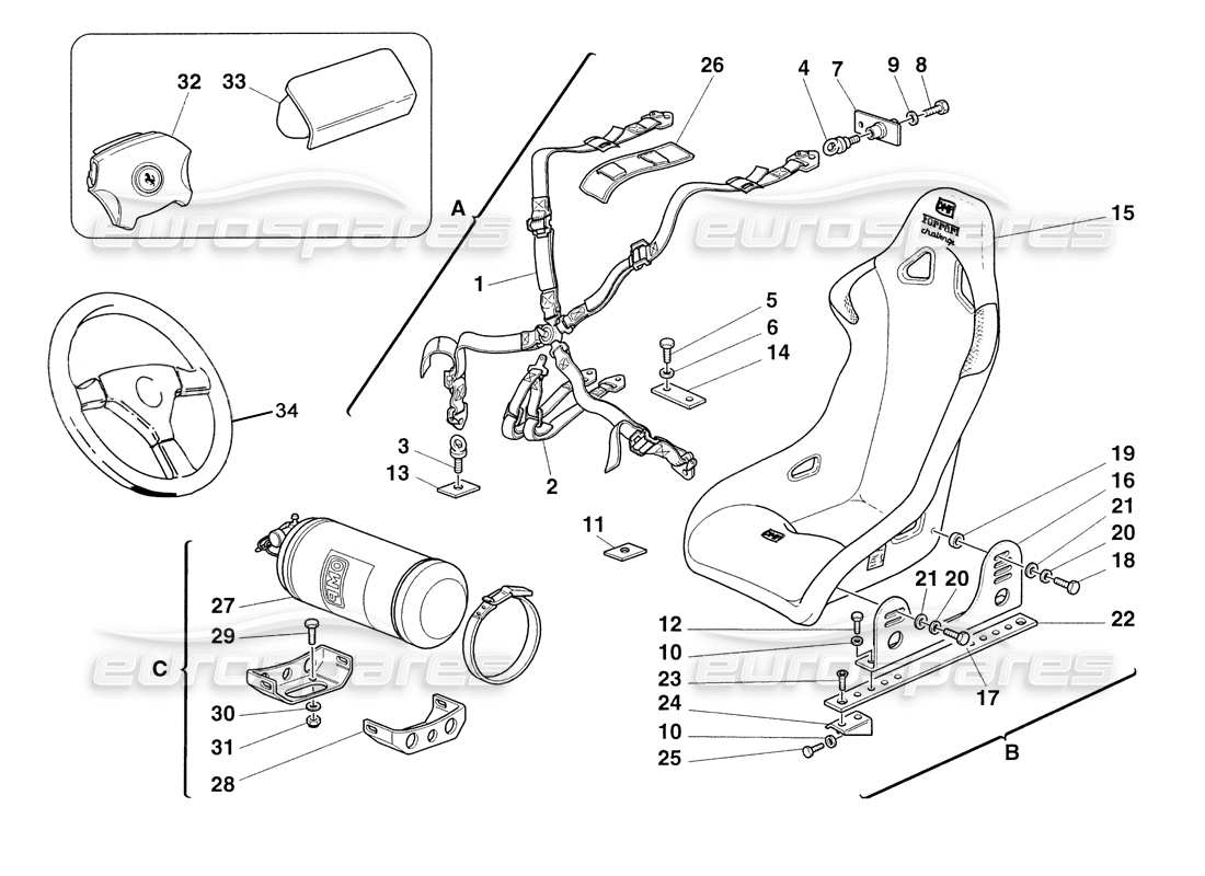 ferrari 355 challenge (1999) sicherheitsgurte - sitz - teilediagramm feuerlöscher