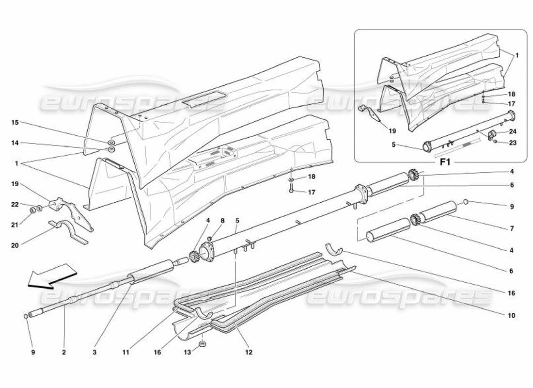 ferrari 575 superamerica motor-getriebe-verbindungsrohr und isolierung teilediagramm