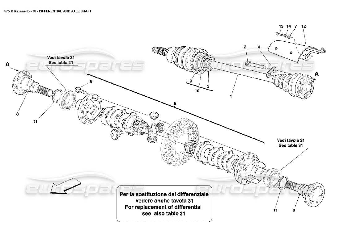 ferrari 575m maranello differential- und achswellen teilediagramm