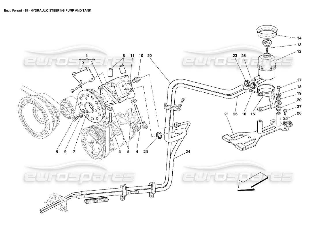 FERRARI ENZO HYDRAULISCHE LENKPUMPE UND TANK TEILEDIAGRAMM ferrari enzo hydraulische lenkpumpe und tank teilediagramm
