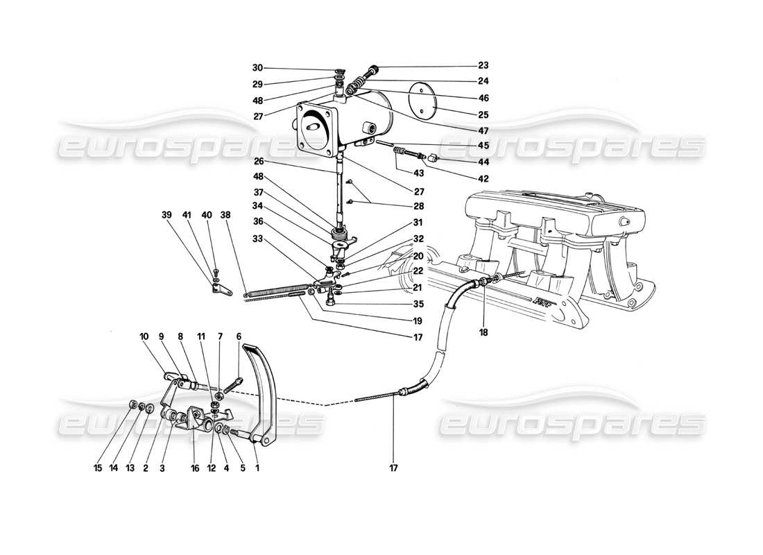 ferrari 208 turbo (1982) teilediagramm der drosselklappensteuerung