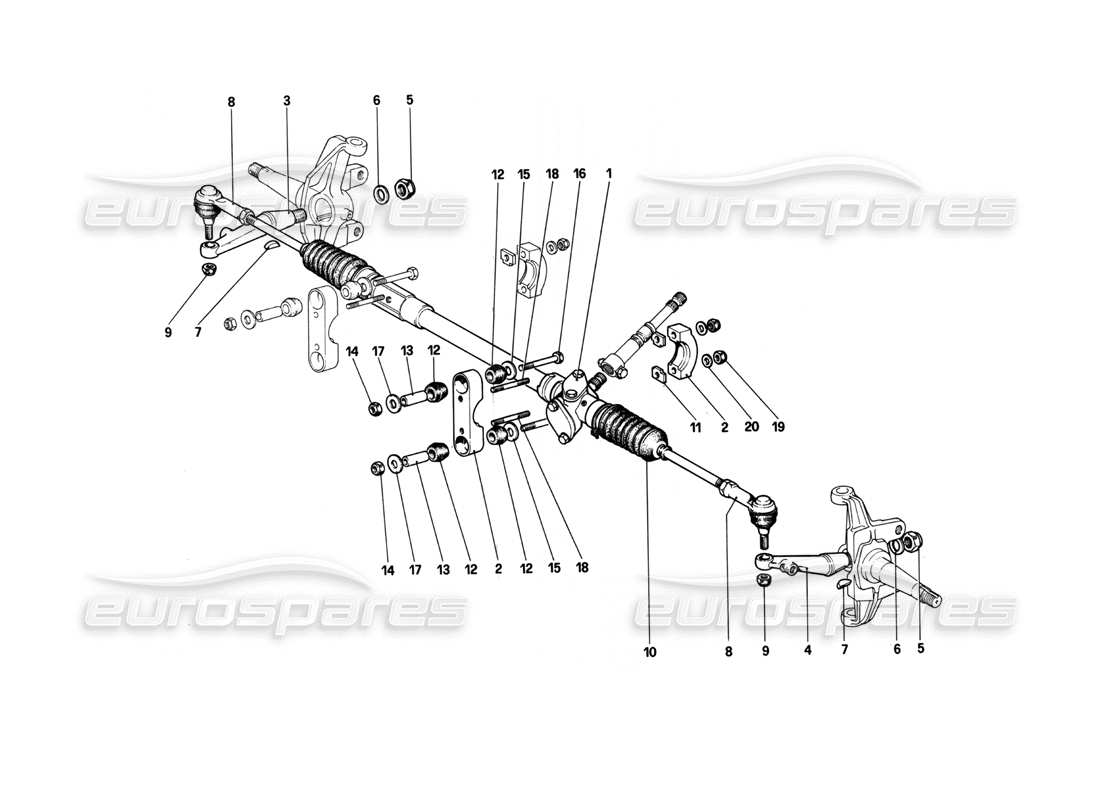 ferrari 208 turbo (1982) teilediagramm für lenkgetriebe und gestänge