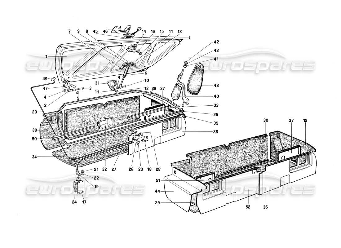 ferrari mondial 3.0 qv (1984) teilediagramm für den gepäckraumdeckel