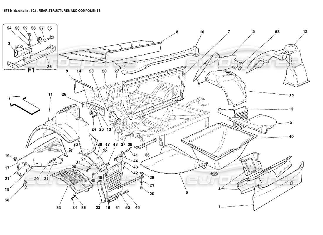 ferrari 575m maranello teilediagramm für hintere strukturen und komponenten