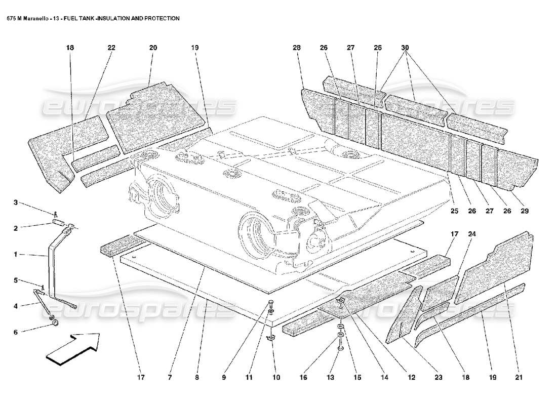 ferrari 575m maranello isolierung und schutz des kraftstofftanks teilediagramm