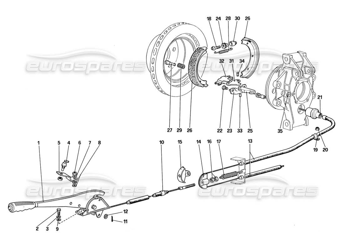 ferrari 328 (1988) handbremssteuerung - teilediagramm