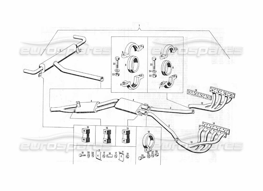 maserati indy 4.2 auspuffrohre teilediagramm