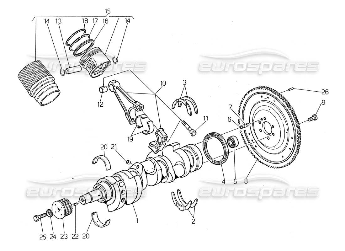 maserati 2.24v kurbelwelle – kolben, pleuel und schwungrad teilediagramm