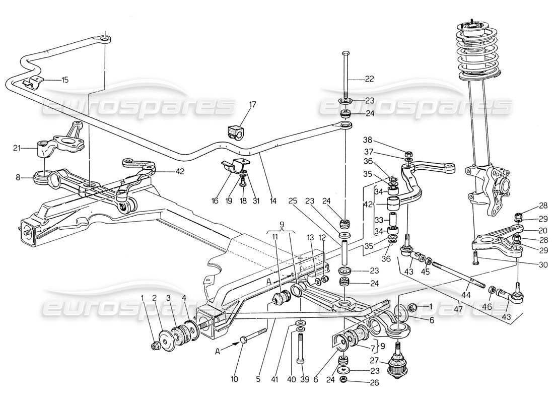 maserati 222 / 222e biturbo vordere aufhängung teilediagramm