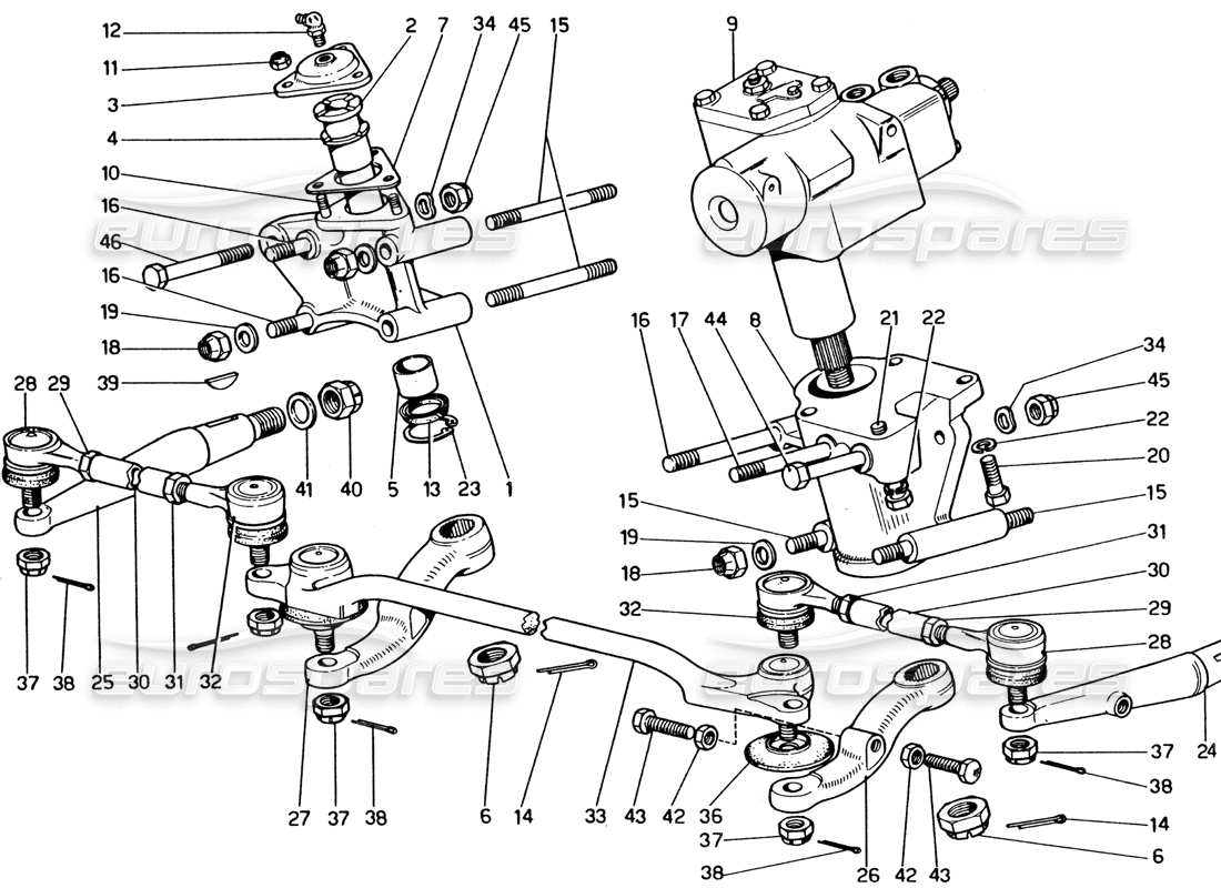 ferrari 365 gt4 2+2 (1973) lenkgestänge teilediagramm