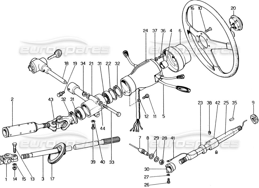 ferrari 365 gt4 2+2 (1973) lenksäule teilediagramm