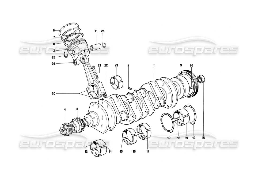 ferrari 412 (mechanical) kurbelwelle - pleuelstangen und kolben - teilediagramm