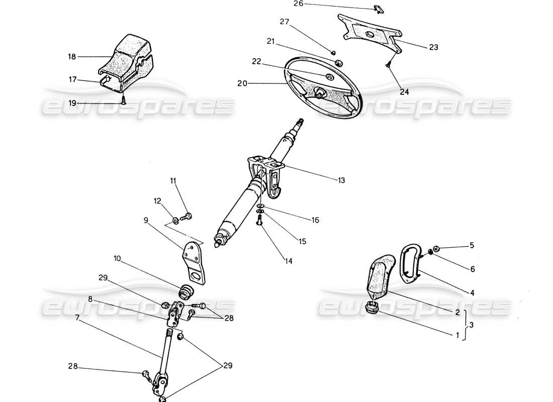 maserati 222 / 222e biturbo teilediagramm für lenkwelle und rad