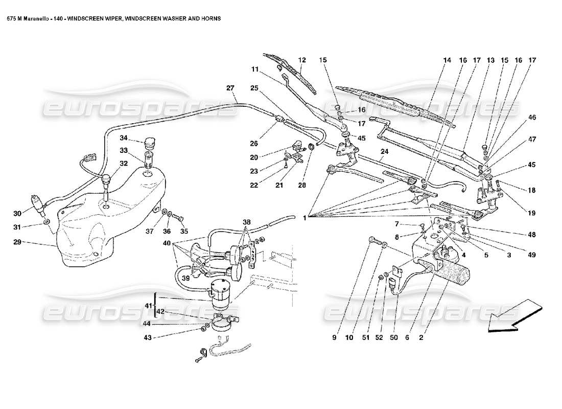 ferrari 575m maranello scheibenwischer, scheibe und hupen teilediagramm