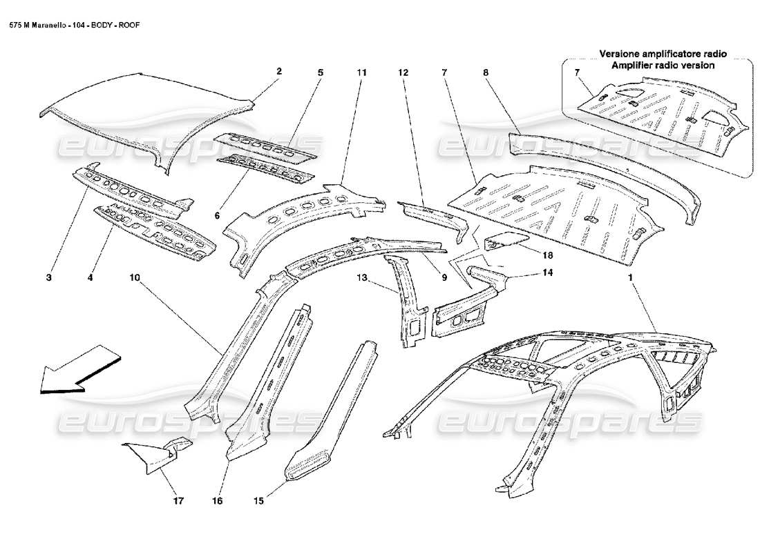 ferrari 575m maranello body roof part diagram