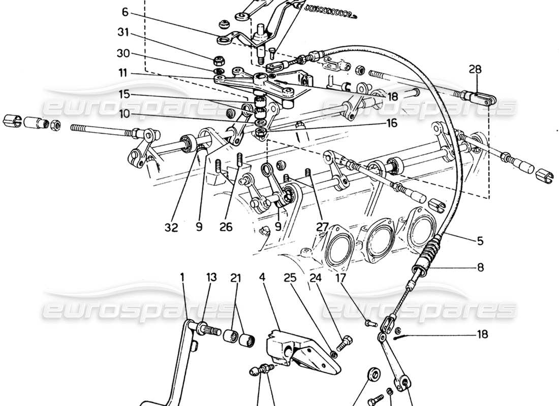 ferrari 365 gt4 2+2 (1973) drosselklappensteuerung (variante für rhd-versionen) teilediagramm