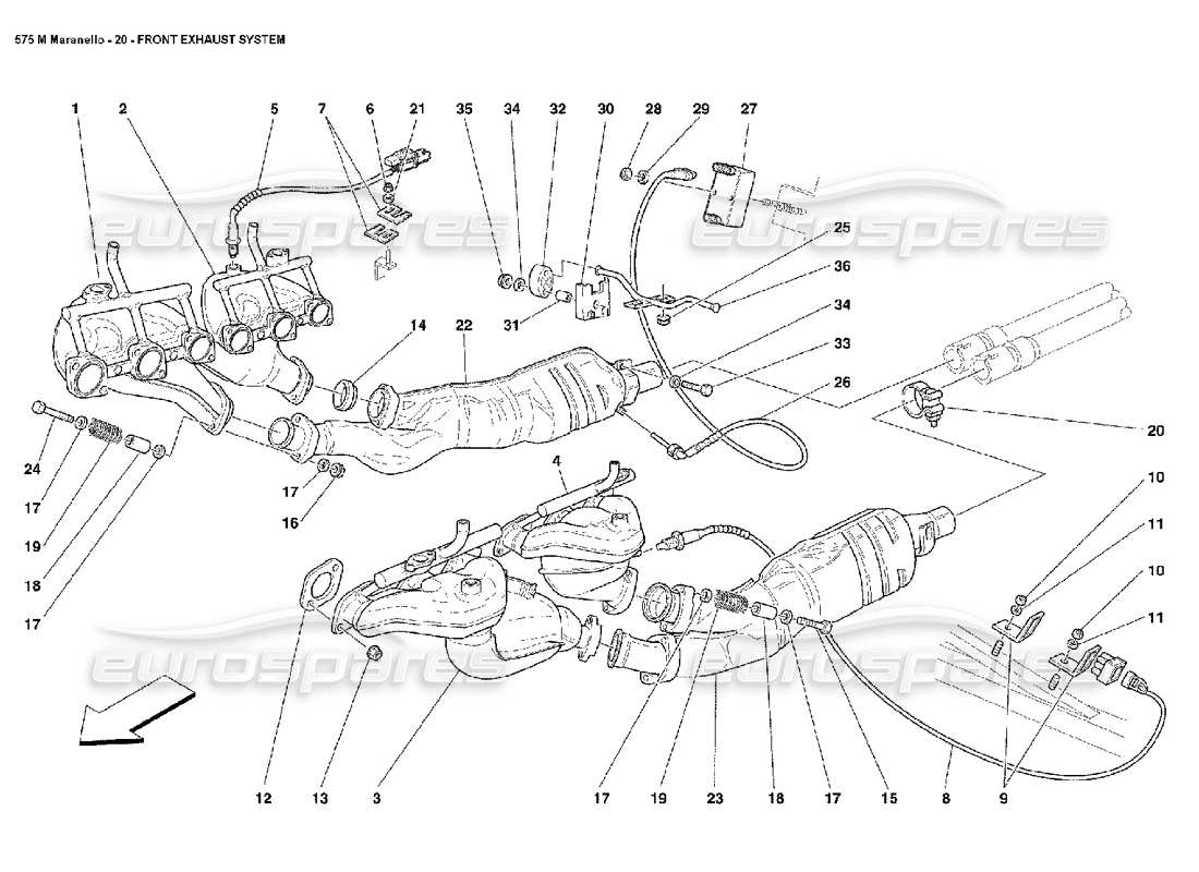 ferrari 575m maranello vorderes auspuffsystem teilediagramm