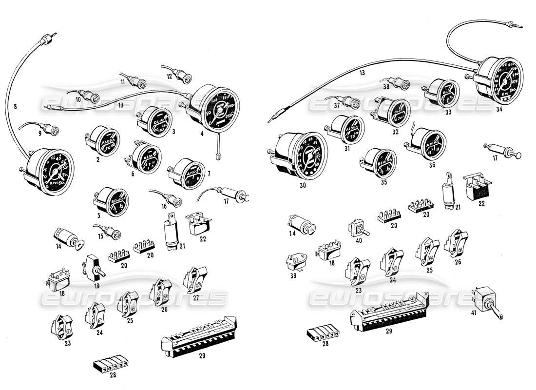 maserati mistral 3.7 teilediagramm für armaturenbrettinstrumente