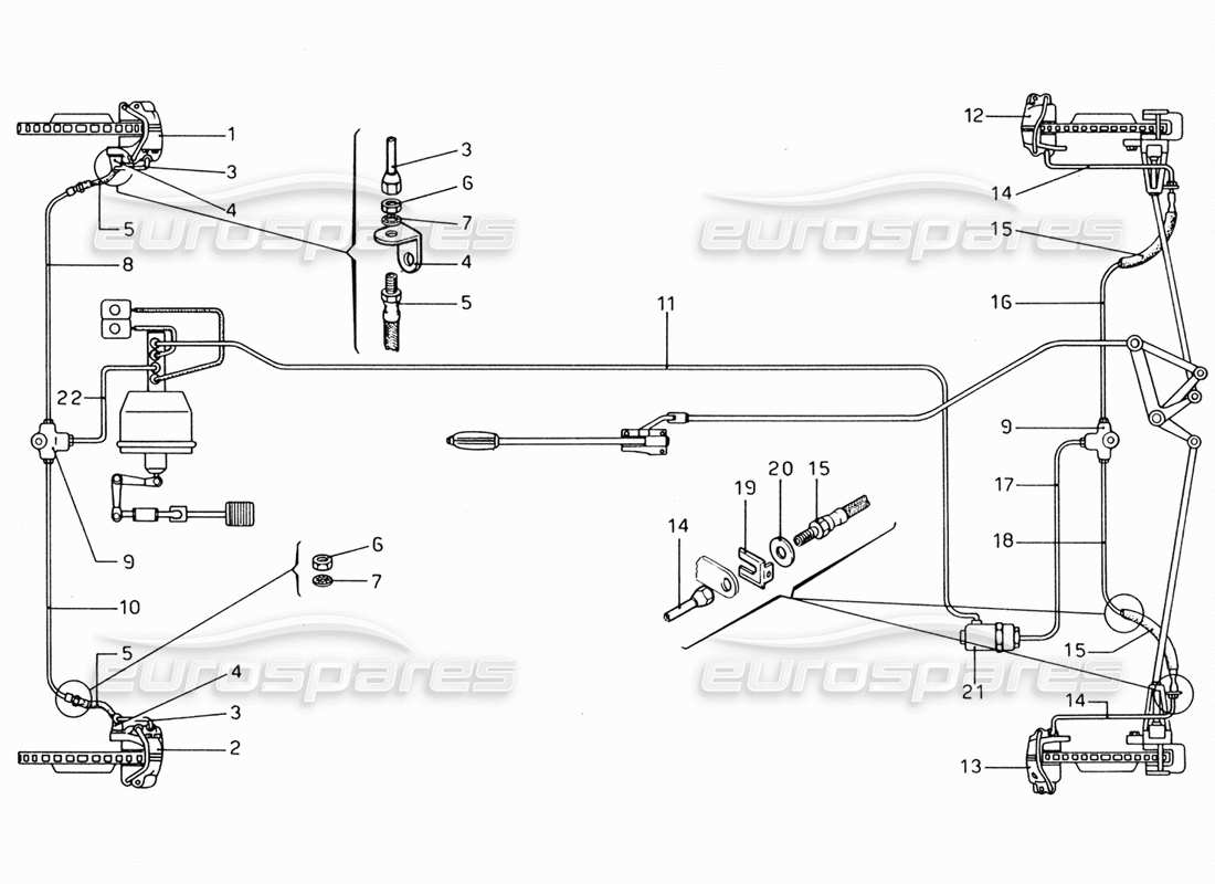 ferrari 206 gt dino (1969) teilediagramm für die hydraulische bremssteuerung an rädern