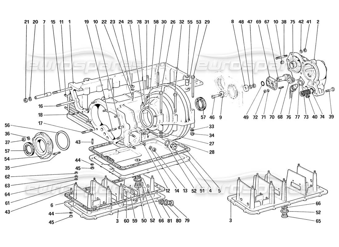 ferrari 328 (1988) getriebe - differentialgehäuse und ölpumpe - teilediagramm