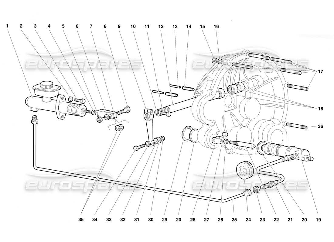 lamborghini diablo vt (1994) kupplungshebel teilediagramm