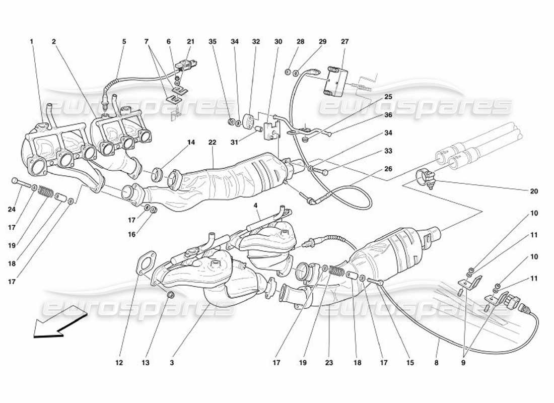 ferrari 575 superamerica vorderes auspuffsystem teilediagramm
