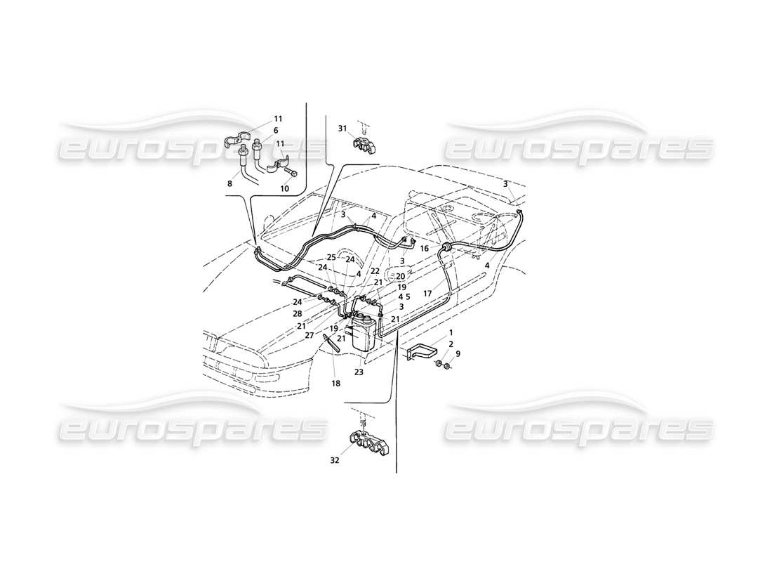 maserati qtp v8 evoluzione verdunstung. dampfrückgewinnungssystem und kraftstoffleitungen teilediagramm