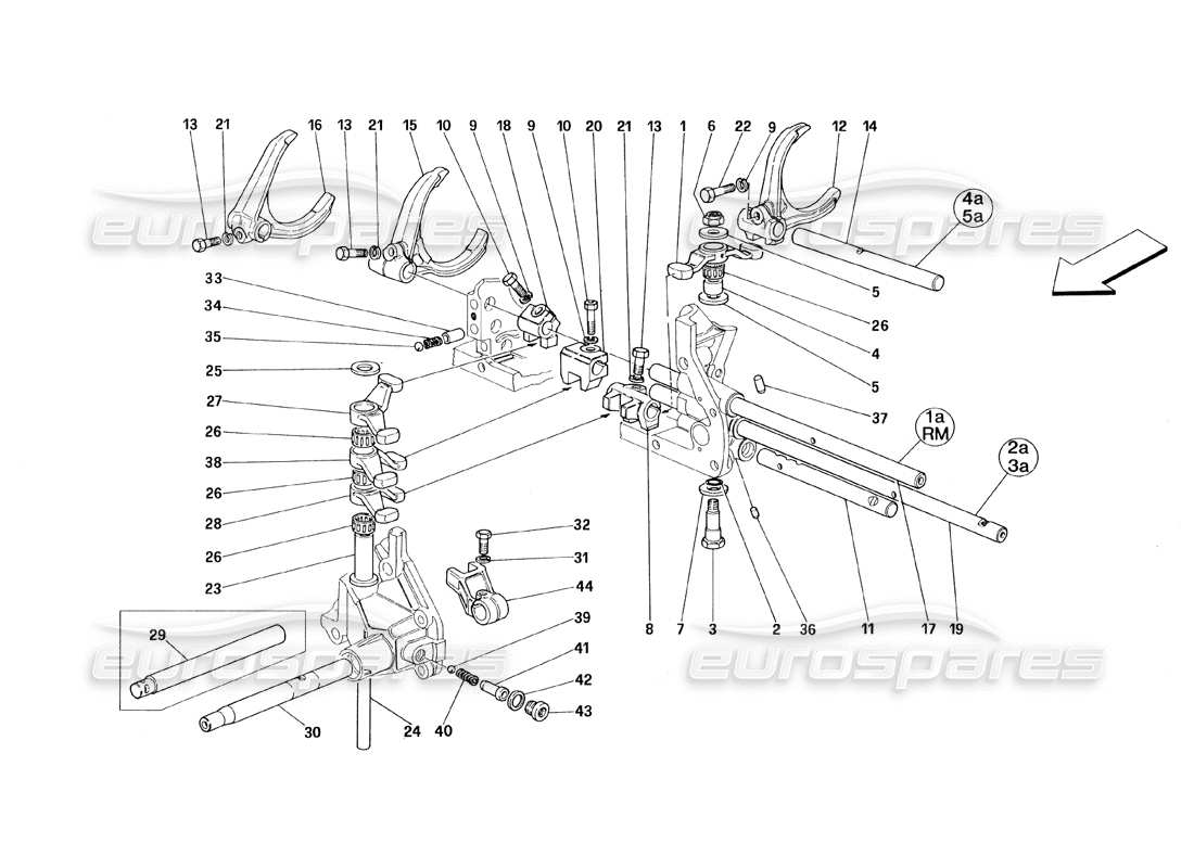 ferrari 348 (1993) tb / ts teilediagramm für die internen getriebesteuerungen