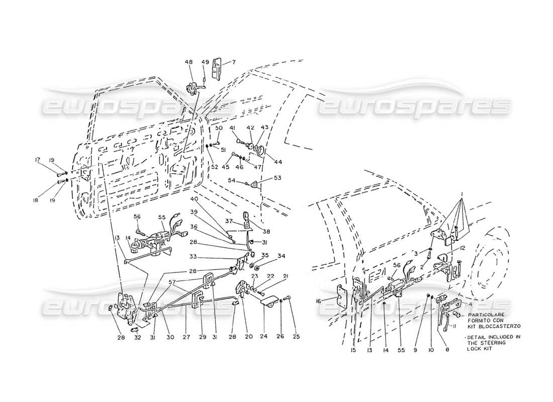 maserati ghibli 2.8 (non abs) türen - scharniere und interne bedienelemente - teilediagramm