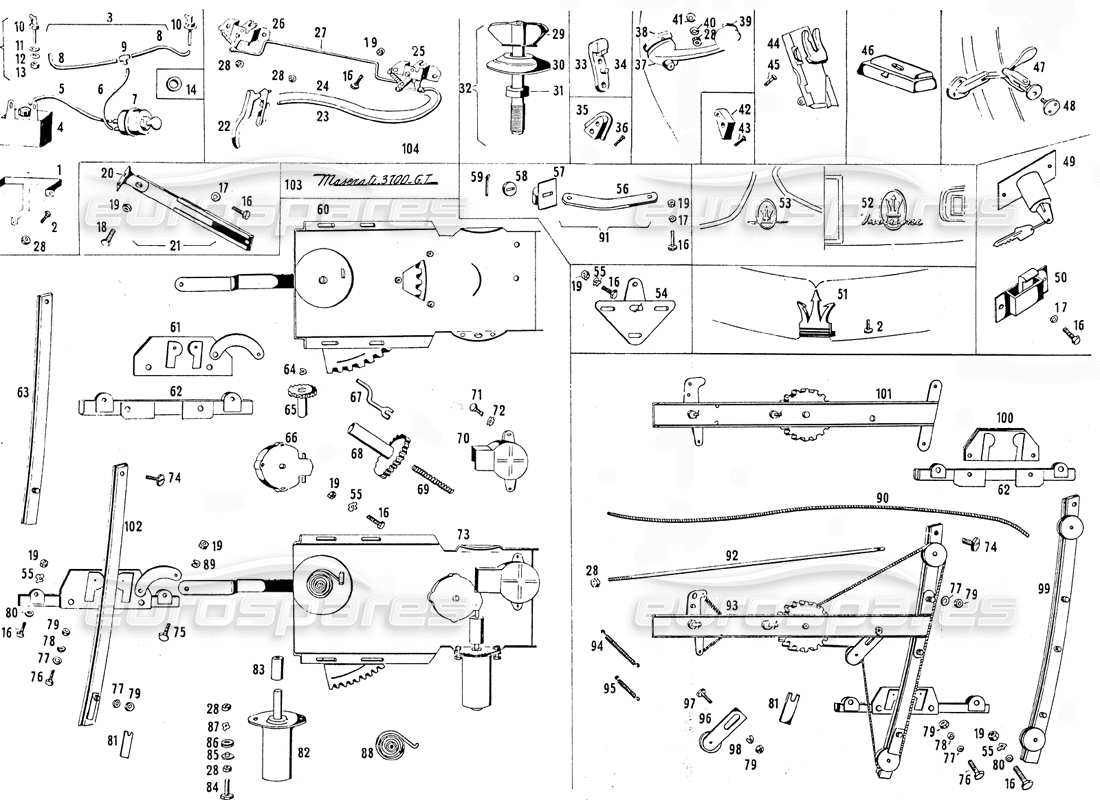 maserati mistral 3.7 fensterheber teilediagramm