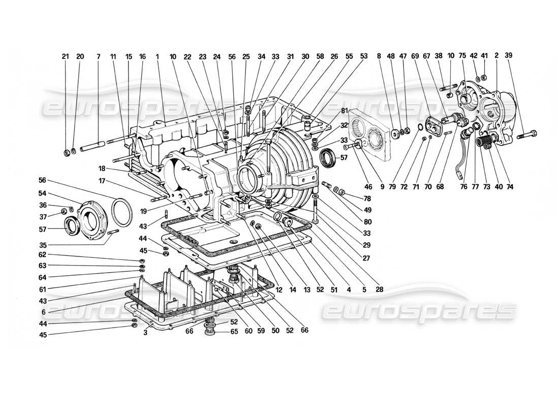 ferrari 208 turbo (1982) getriebe - differentialgehäuse und ölwanne - teilediagramm