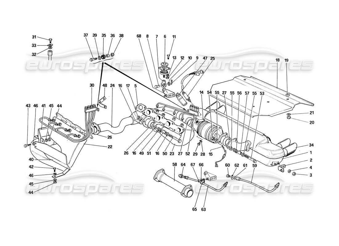 ferrari 328 (1988) abgasanlage (für us-sa-versionen ch87 und ch88) teilediagramm