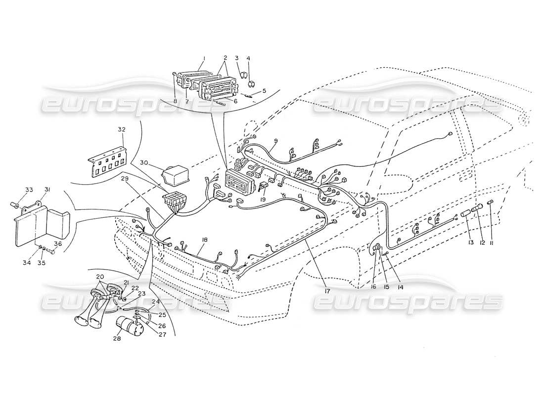 maserati ghibli 2.8 (non abs) teilediagramm für die verkabelung im mittel- und motorraum