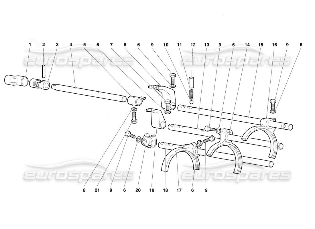 lamborghini diablo vt (1994) getriebeschaltstangen und -gabeln teilediagramm