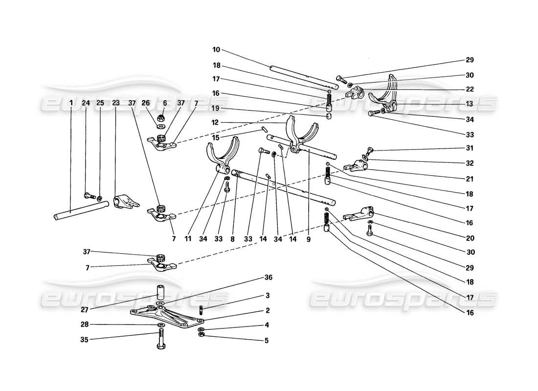 ferrari 328 (1988) teilediagramm für die internen getriebesteuerungen