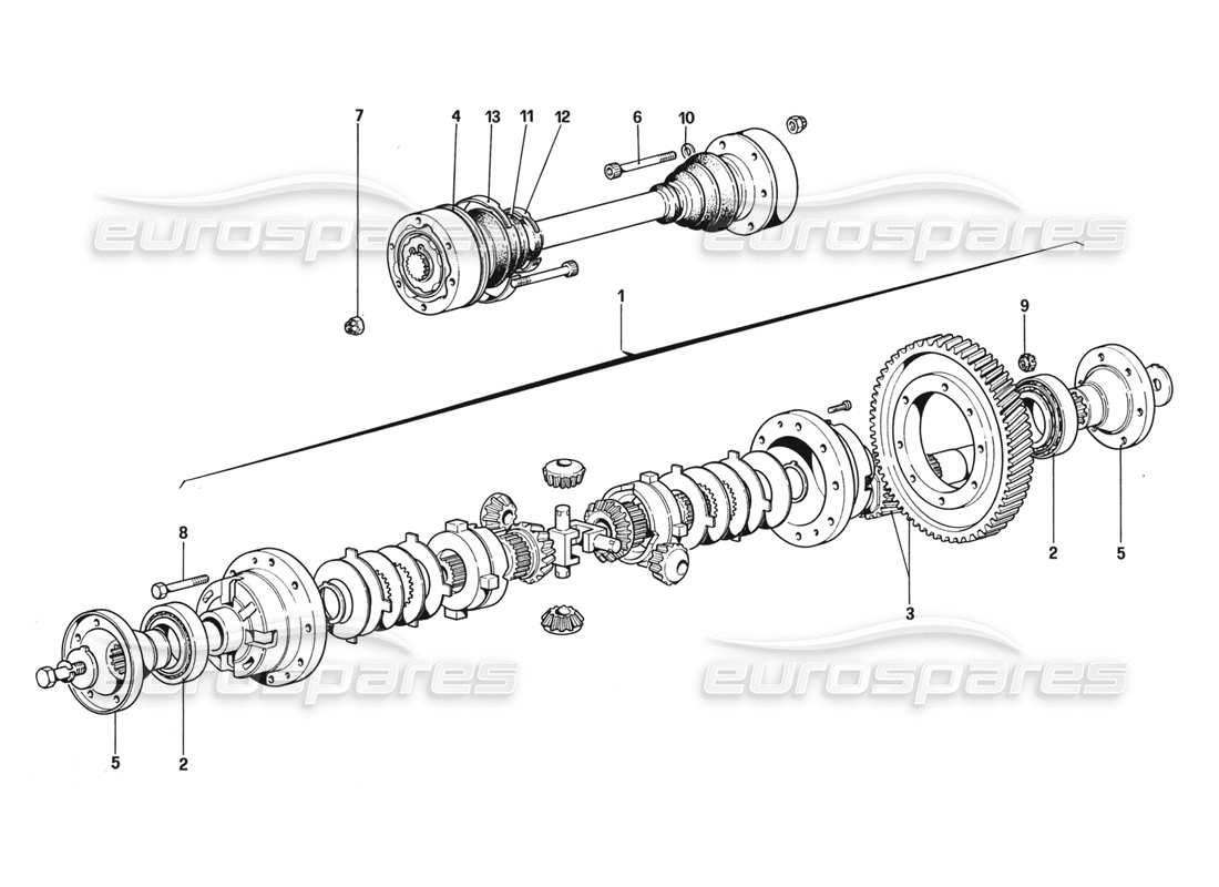 ferrari 328 (1988) teilediagramm für differential und achswellen