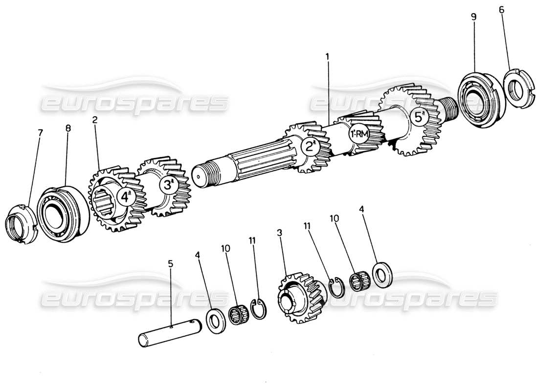 ferrari 365 gt4 2+2 (1973) hauptwellengetriebe teilediagramm