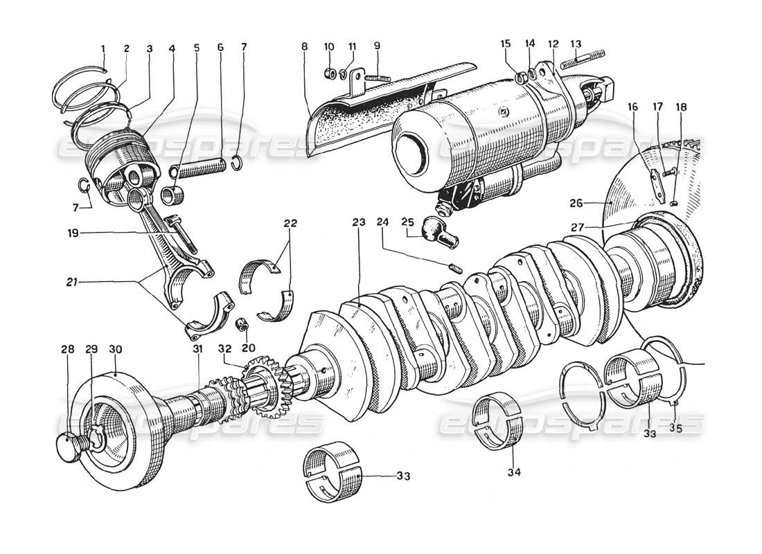 ferrari 275 gtb4 kurbelwelle - pleuelstangen und kolben - teilediagramm