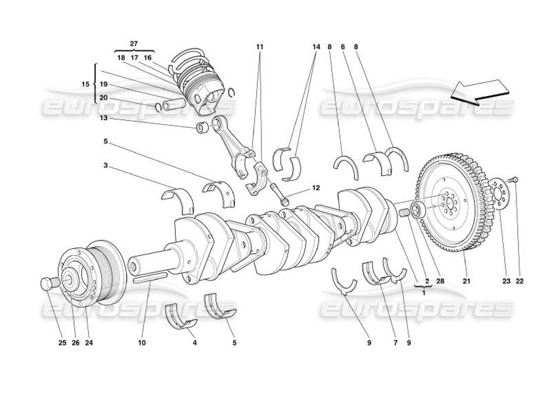 ferrari 575 superamerica antriebswelle - pleuelstangen und kolben - teilediagramm