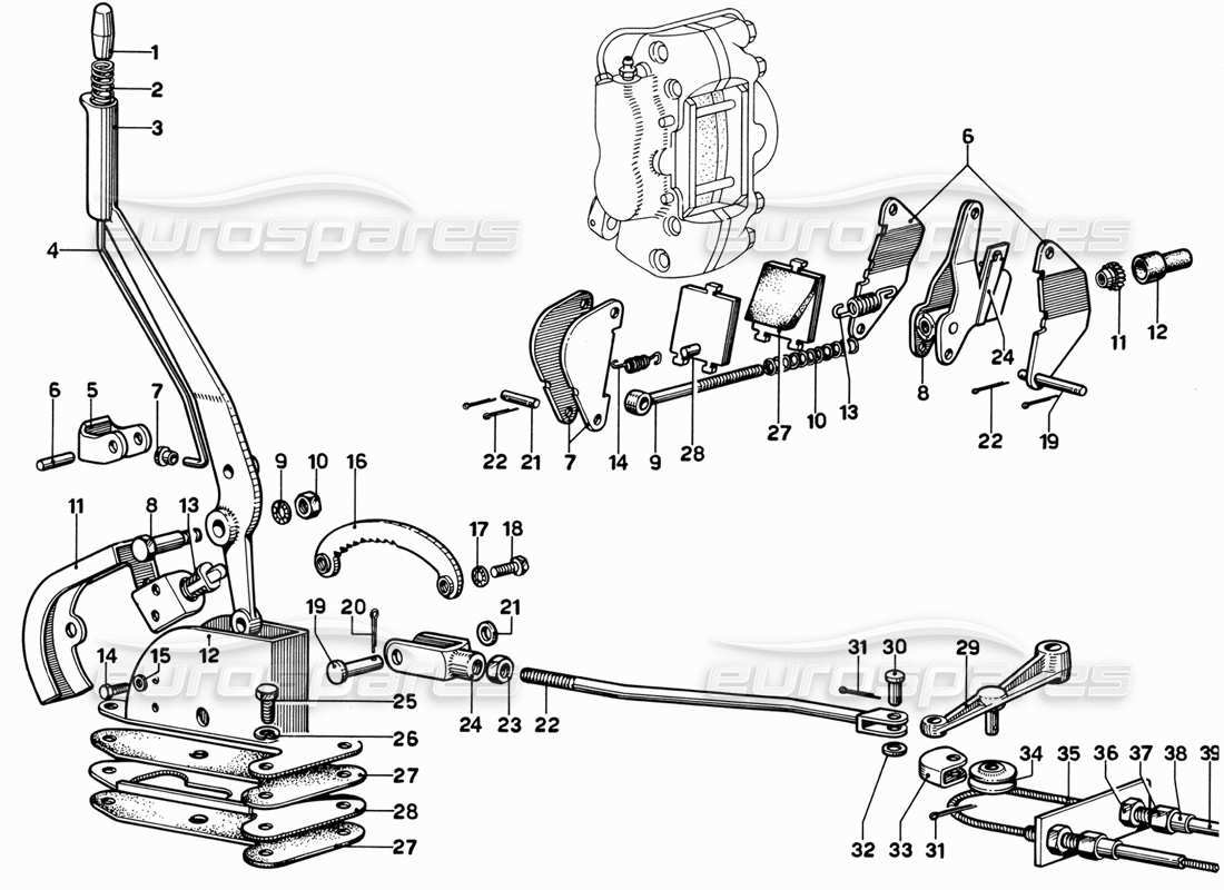 ferrari 365 gt 2+2 (mechanical) teilediagramm der handbremssteuerung