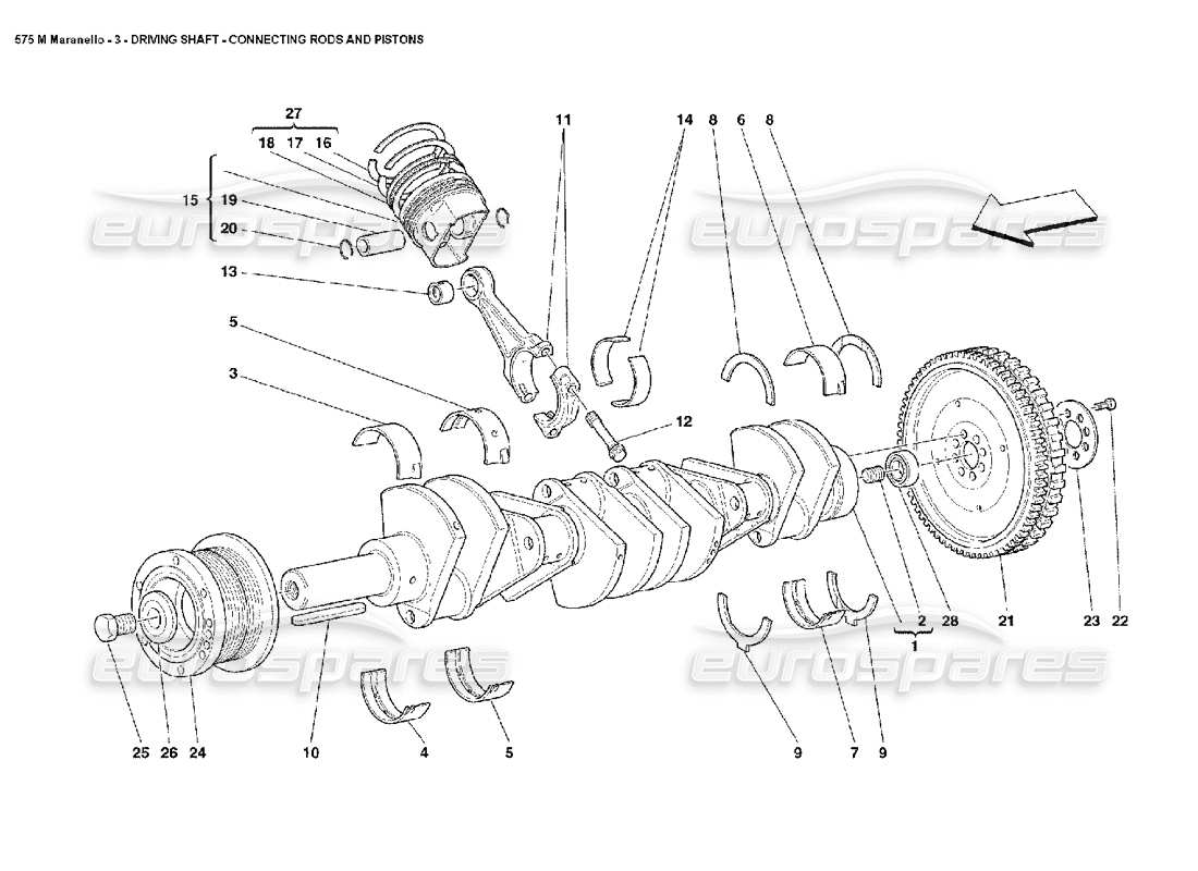 ferrari 575m maranello antriebswelle pleuelstangen und kolben teilediagramm