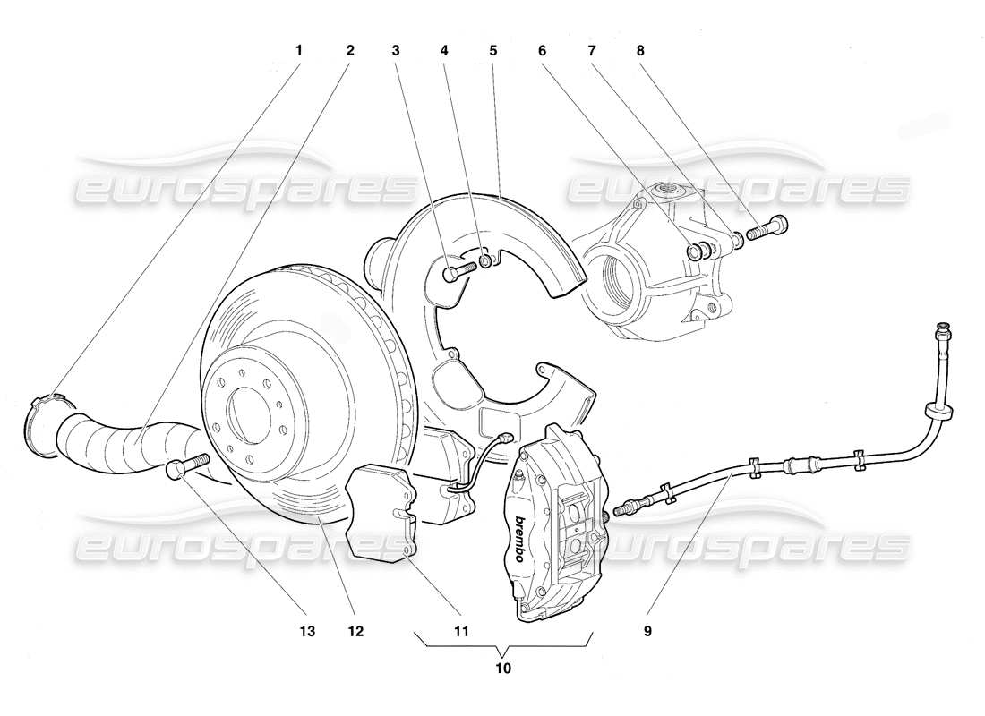 lamborghini diablo vt (1994) vorderradbremsen teilediagramm