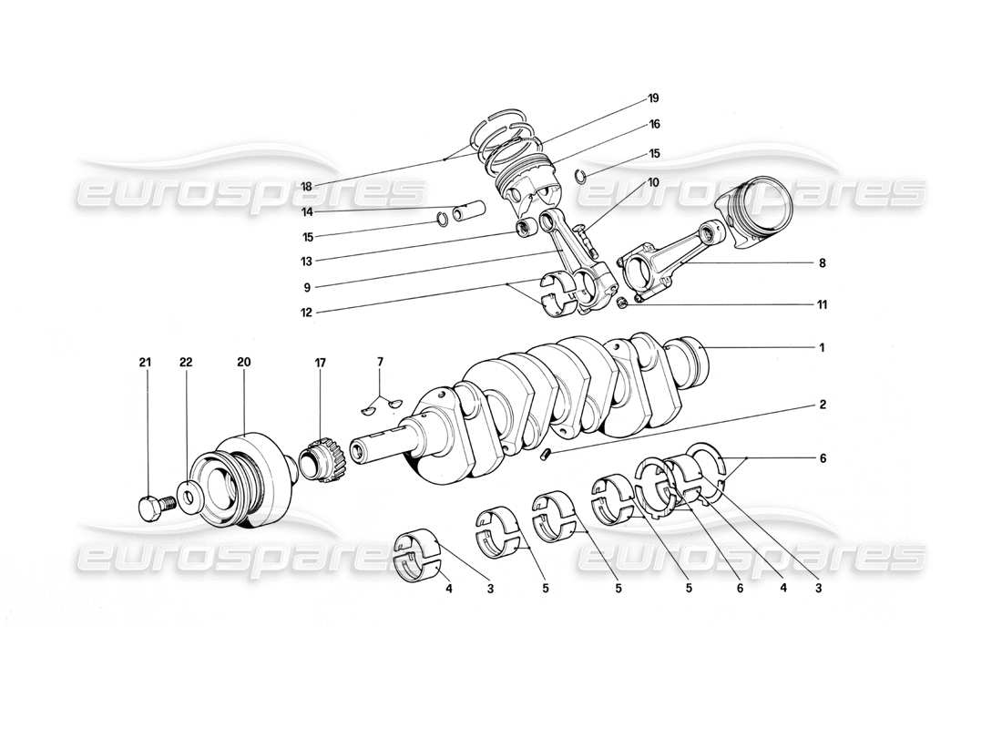 ferrari mondial 3.0 qv (1984) kurbelwelle – pleuel und kolben teilediagramm