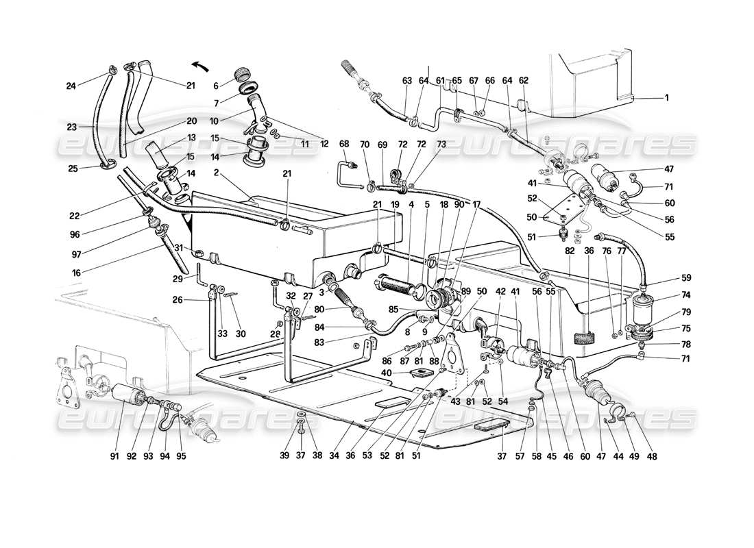 ferrari mondial 3.0 qv (1984) kraftstoffpumpe und leitungen (quattrovalvole) teilediagramm
