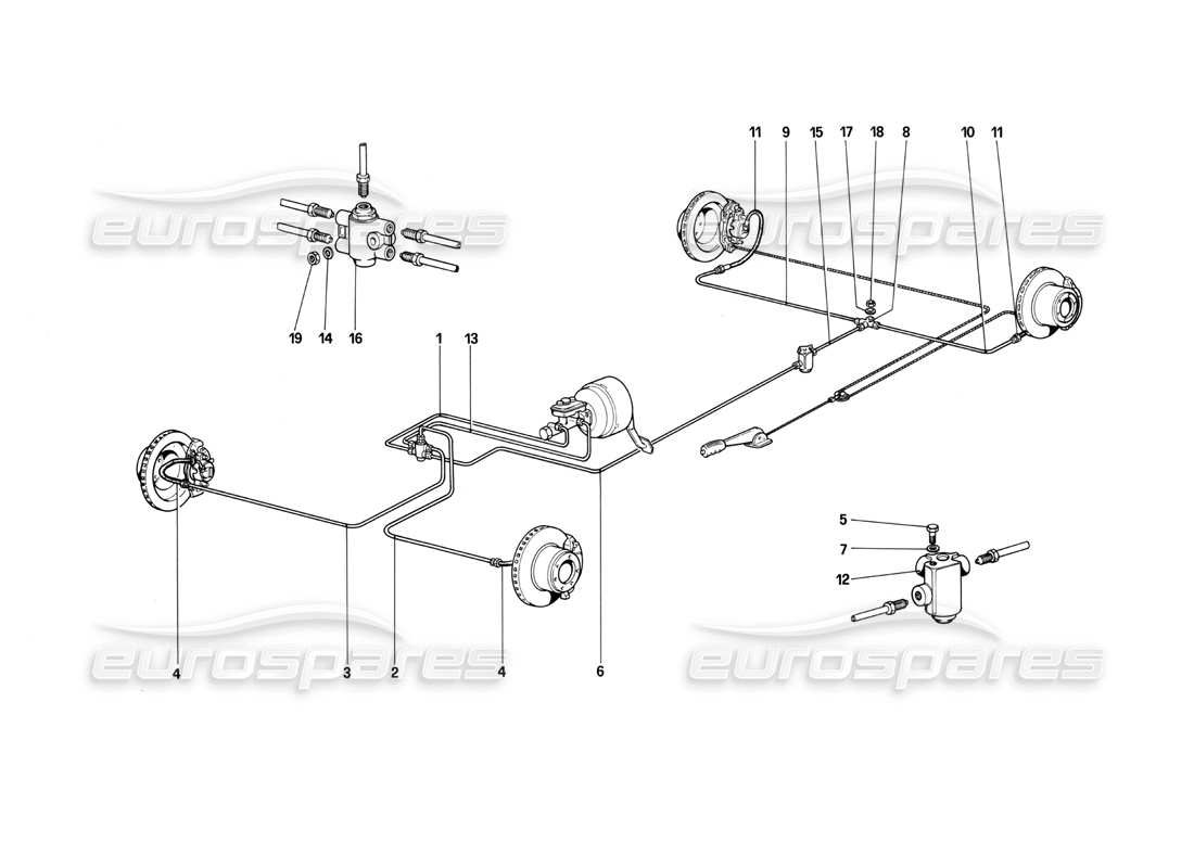 ferrari mondial 3.0 qv (1984) bremssystem (gültig für rhd - für lhd ab fahrgestellnummer 43013) teilediagramm