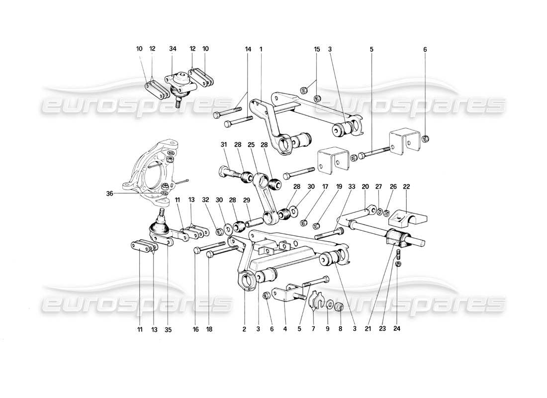 ferrari mondial 3.0 qv (1984) vorderradaufhängung - querlenker-teilediagramm