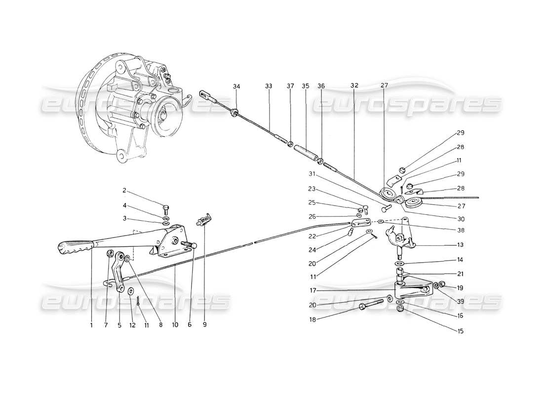 ferrari 208 gt4 dino (1975) teilediagramm der handbremssteuerung