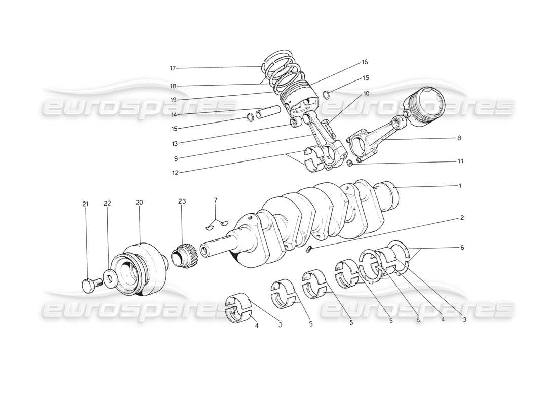 ferrari 208 gt4 dino (1975) kurbelwelle – pleuel und kolben teilediagramm