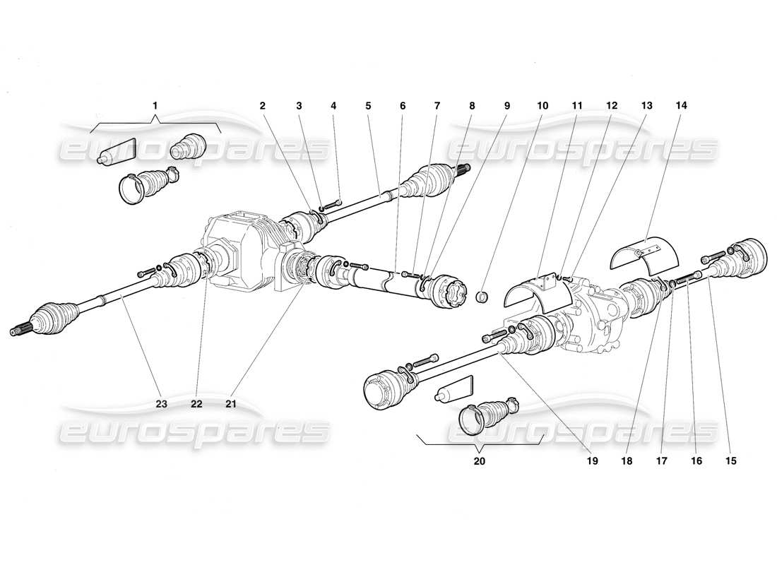 lamborghini diablo vt (1994) antriebswellen und propellerwelle teilediagramm