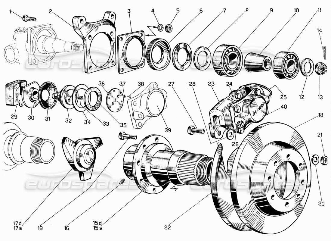 ferrari 330 gt 2+2 teilediagramm für vorderradbremsen und naben